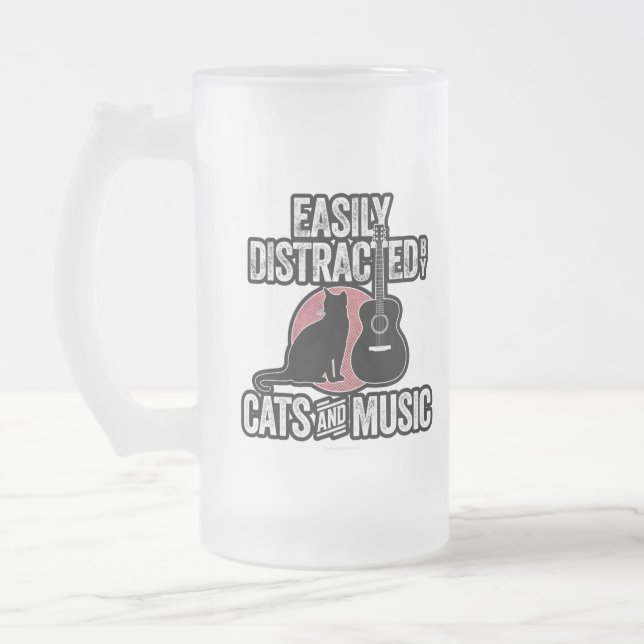 Easily Distracted by Cats and Music Frosted Glass Beer Mug (Left)