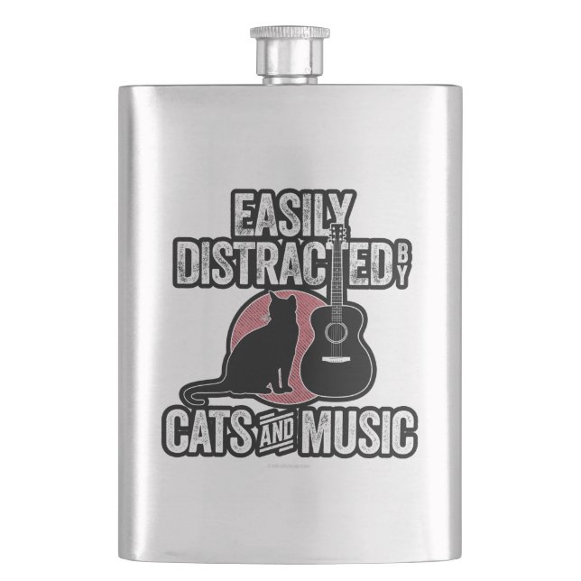 Easily Distracted by Cats and Music Hip Flask (Front)