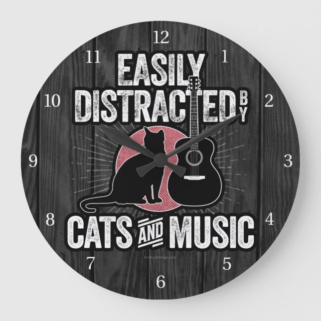 Easily Distracted by Cats and Music Large Clock (Front)