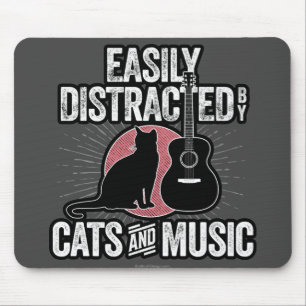 Easily Distracted by Cats and Music Mouse Pad