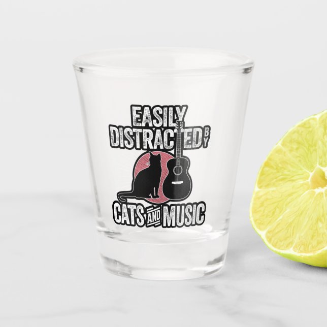 Easily Distracted by Cats and Music Shot Glass (Front)