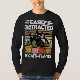 Easily Distracted By Cats And Plants Garden Mum Pl T-Shirt
