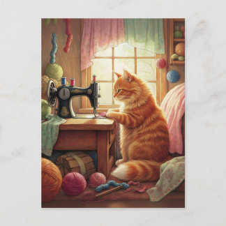 Easily Distracted By Cats And Sewing - Cat Sewing Postcard