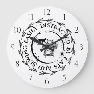 Easily Distracted By Cats And Sewing Large Clock