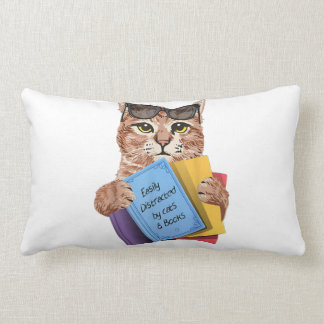 Easily Distracted By Cats _ Books Cat Book Cute Lumbar Cushion