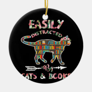 Easily Distracted By Cats Books Ceramic Tree Decoration