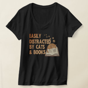 Easily Distracted By Cats Books Funny Cat Meme T-Shirt