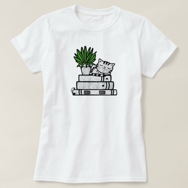 Easily Distracted by Cats & Books Funny Tee (Design Front)