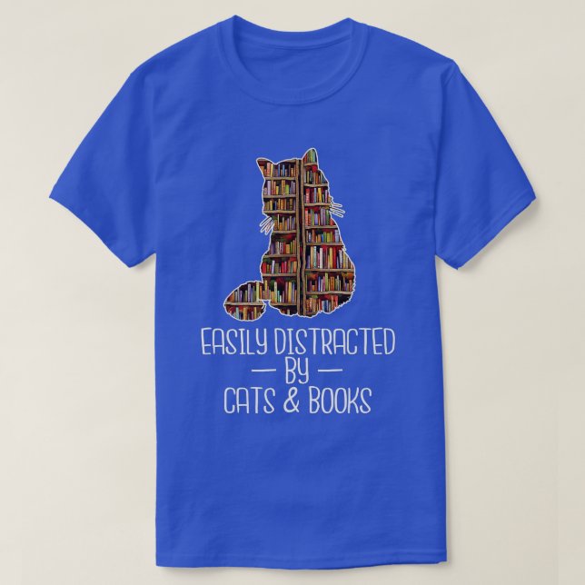 Easily Distracted by Cats  Books Lover Book Nerd L T-Shirt (Design Front)