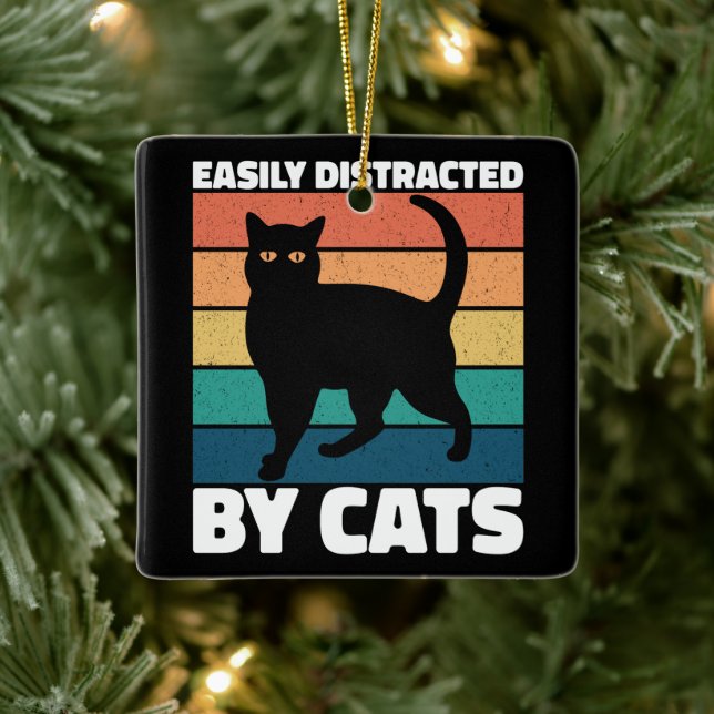 Easily Distracted By Cats Cute Kitten Cat Owner  Ceramic Ornament (Tree)