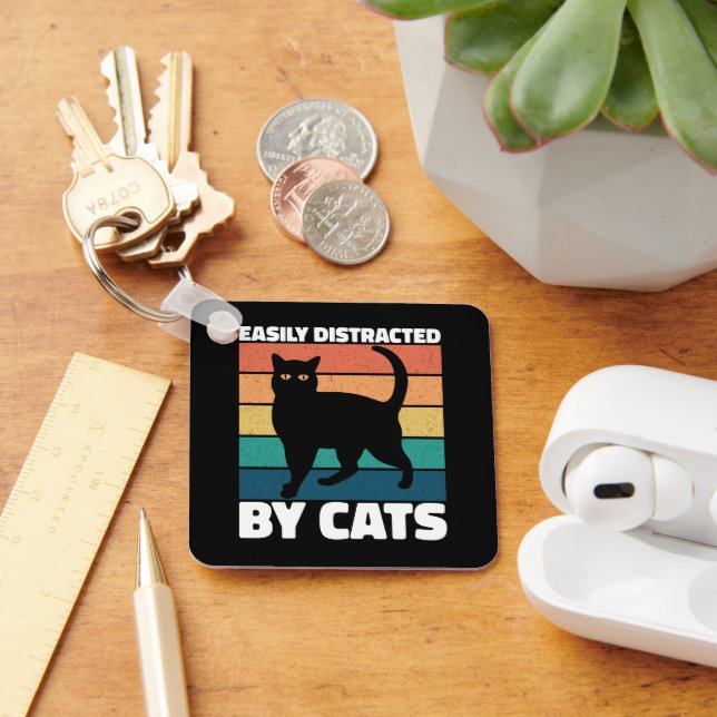 Easily Distracted By Cats Cute Kitten Cat Owner  Key Ring (Desk)