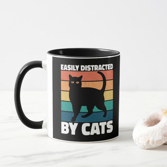 Easily Distracted By Cats Cute Kitten Cat Owner  Mug (With Donut)