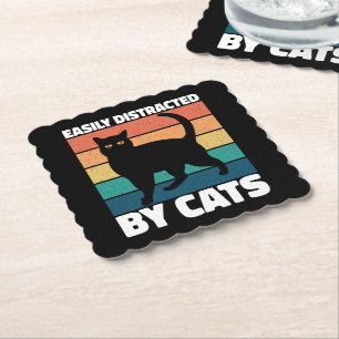 Easily Distracted By Cats Cute Kitten Cat Owner  Paper Coaster