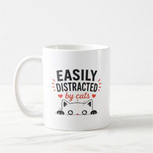 Easily Distracted by Cats Cute Minimal Cat Lover Coffee Mug
