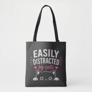 Easily Distracted by Cats Cute Minimal Cat Lover Tote Bag