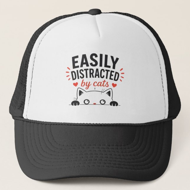 Easily Distracted by Cats Cute Minimal Cat Lover  Trucker Hat (Front)