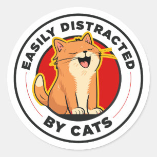 Easily Distracted By Cats Funny Cat Lover Design Classic Round Sticker