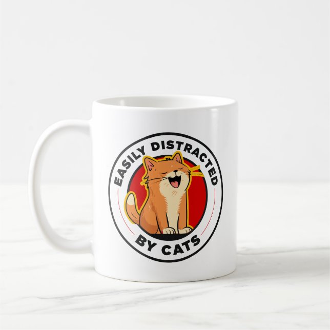 Easily Distracted By Cats Funny Cat Lover Design  Coffee Mug (Left)