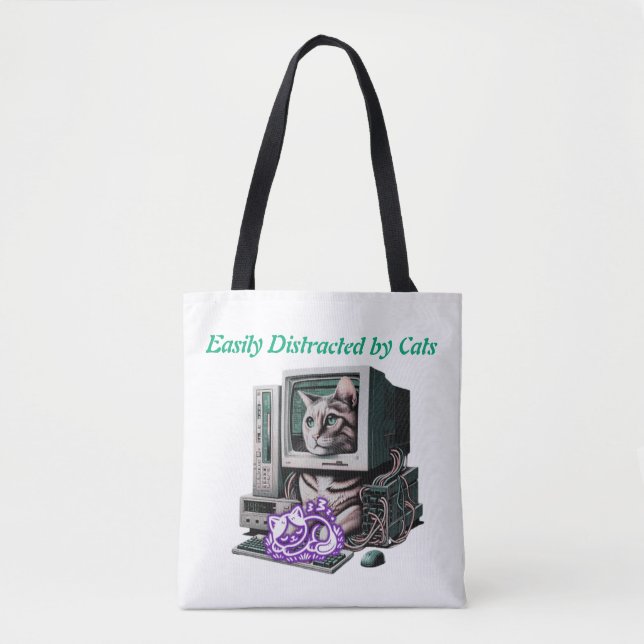 Easily Distracted by Cats – Funny Cat Tote Bag  (Front)