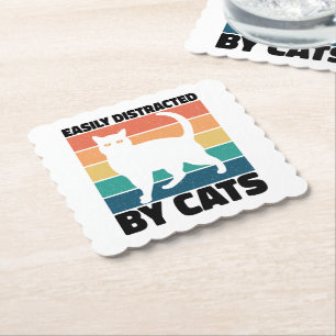 Easily Distracted By Cats kitty kawaii Funny Cat Paper Coaster