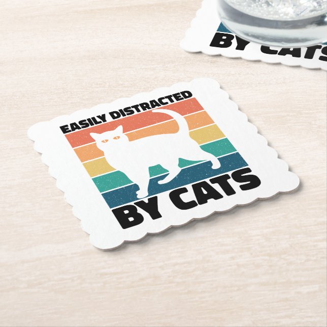 Easily Distracted By Cats kitty kawaii Funny Cat Paper Coaster (Angled)