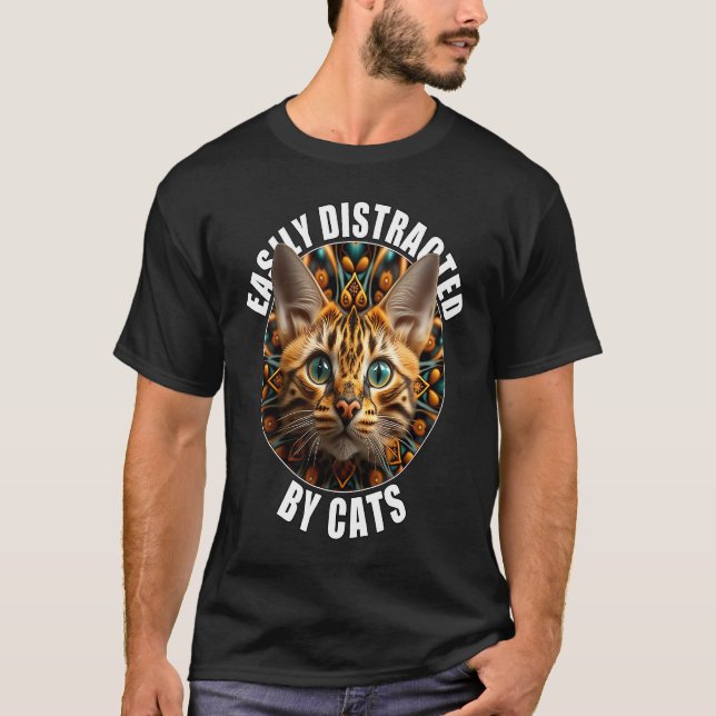 Easily Distracted by Cats Unique Cat T-Shirt (Front)