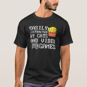 Easily Distracted By Cats & Video Games Retro 8 Bi T-Shirt