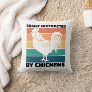 Easily Distracted By Chickens Cool Rooster Lovers Cushion
