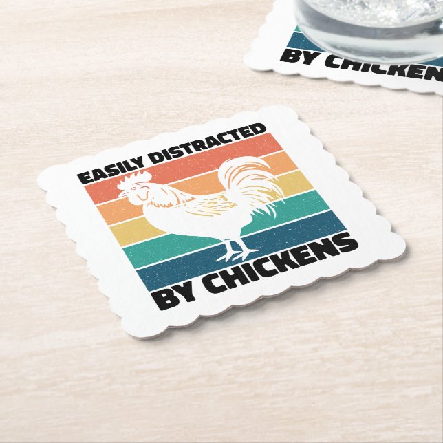 Easily Distracted By Chickens Cool Rooster Lovers Paper Coaster (Angled)