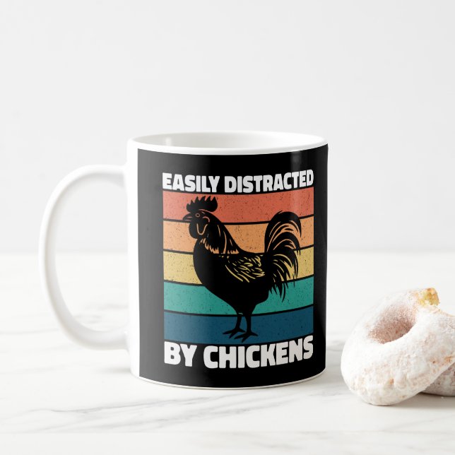Easily Distracted By Chickens Farming Lovers Funny Coffee Mug (With Donut)