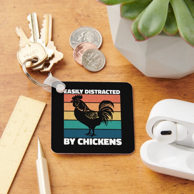 Easily Distracted By Chickens Farming Lovers Funny Key Ring (Desk)