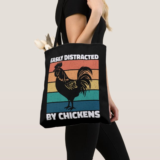Easily Distracted By Chickens Farming Lovers Funny Tote Bag (Close Up)