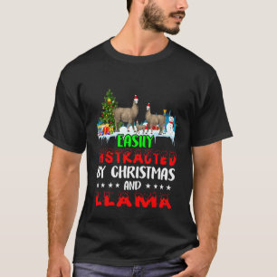 Easily Distracted by Christmas Llama On Snow Xmas  T-Shirt