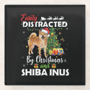 Easily distracted by christmas shiba inu dog gift glass coaster