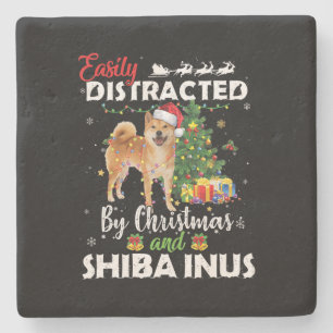 Easily distracted by christmas shiba inu dog gift stone coaster