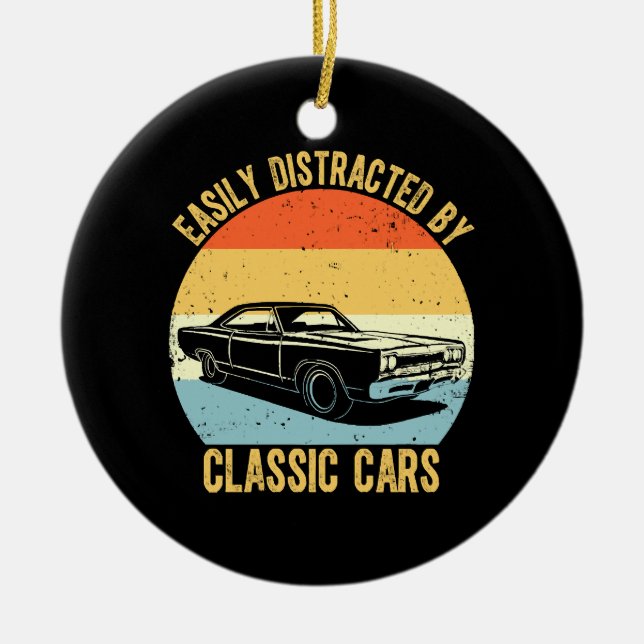 Easily Distracted By Classic Cars Ceramic Tree Decoration (Front)