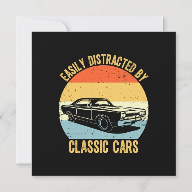 Easily Distracted By Classic Cars Invitation (Back)