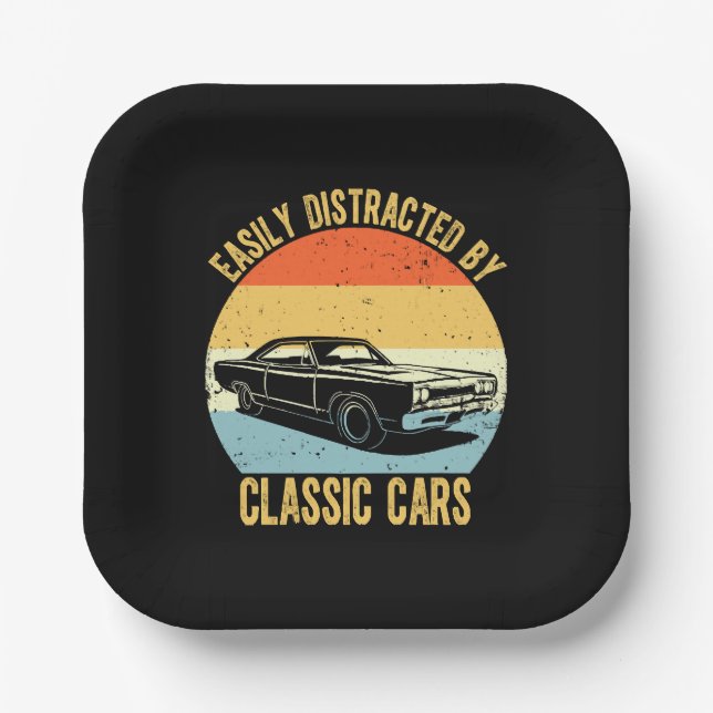 Easily Distracted By Classic Cars Paper Plate (Front)