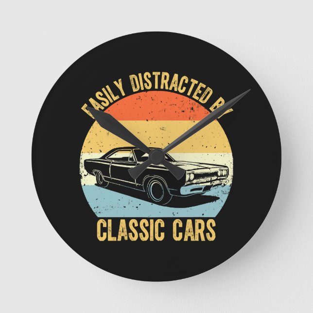 Easily Distracted By Classic Cars Round Clock (Front)