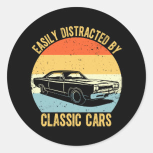 Easily Distracted By Classic Cars Round Sticker
