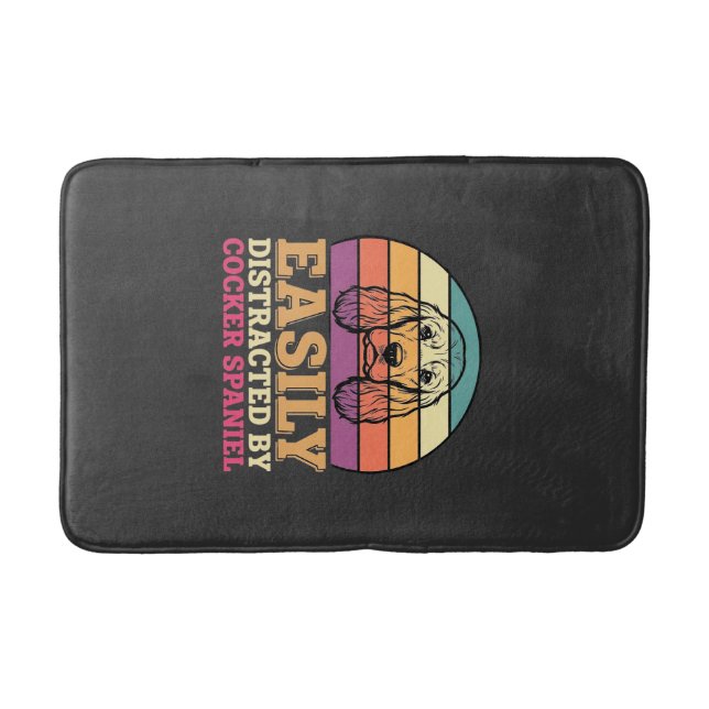 Easily Distracted By Cocker Spaniel Retro Dog Bath Mat (Front)