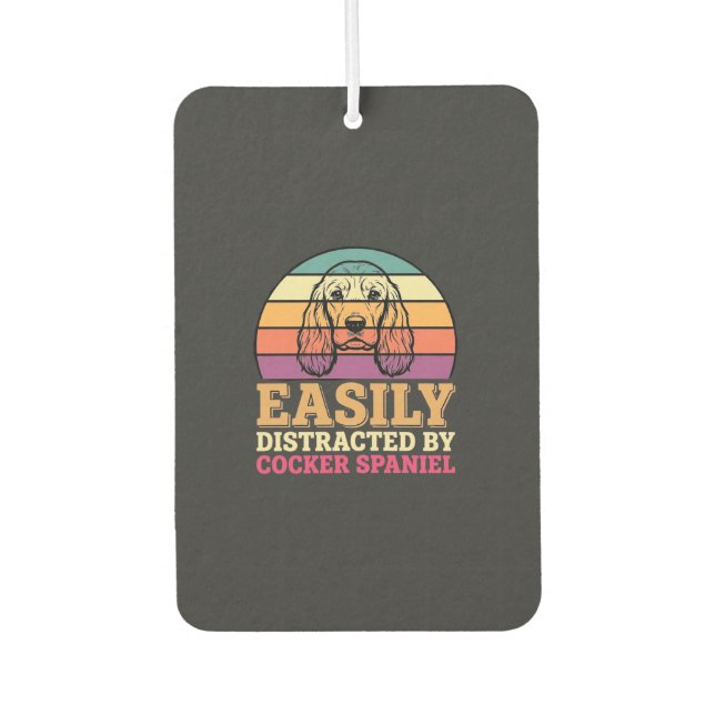Easily Distracted By Cocker Spaniel Retro Dog Car Air Freshener (Front)