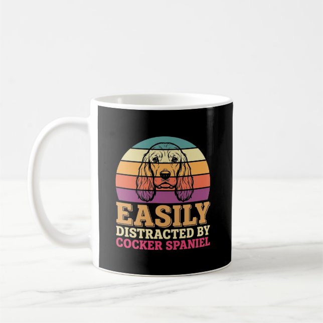 Easily Distracted By Cocker Spaniel Retro Dog Coffee Mug (Left)