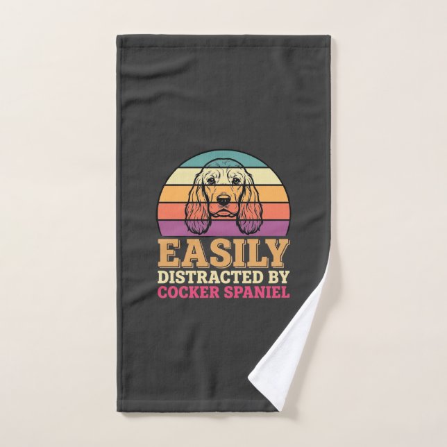 Easily Distracted By Cocker Spaniel Retro Dog Hand Towel (Hand Towel)