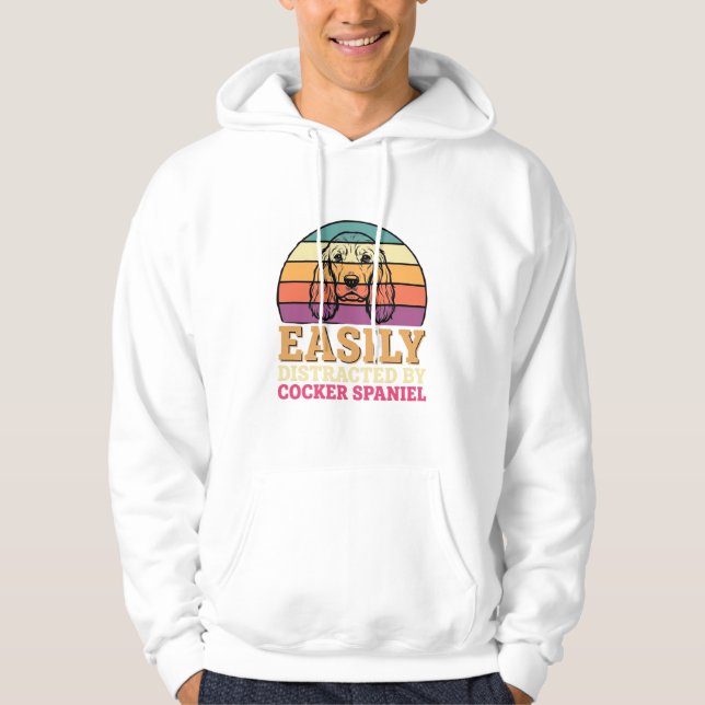 Easily Distracted By Cocker Spaniel Retro Dog Hoodie (Front)