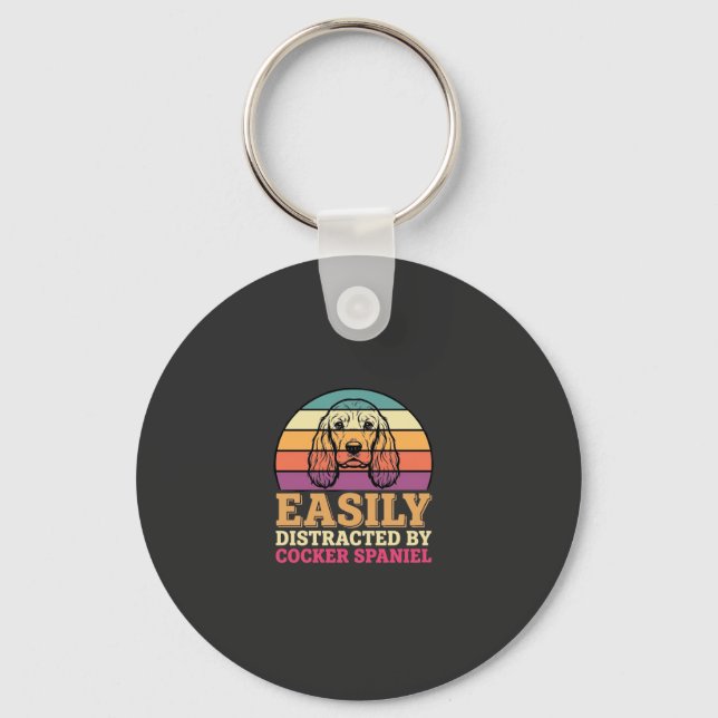 Easily Distracted By Cocker Spaniel Retro Dog Key Ring (Front)
