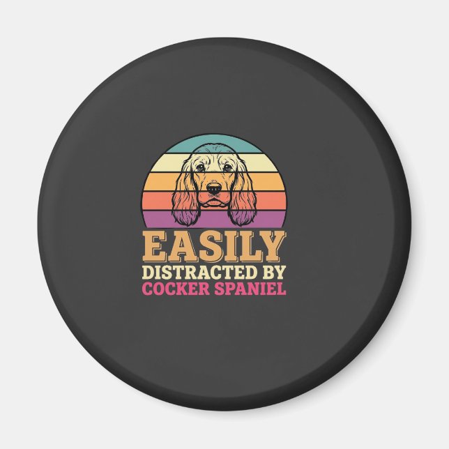 Easily Distracted By Cocker Spaniel Retro Dog Magnet (Front)