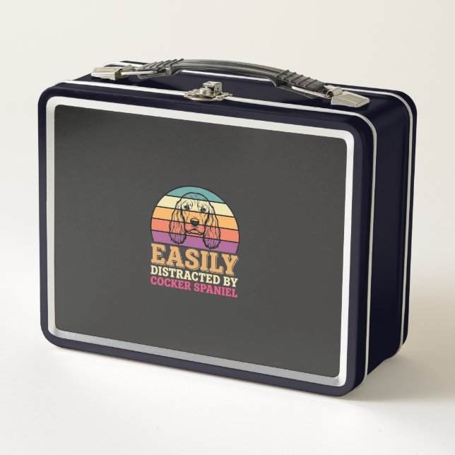 Easily Distracted By Cocker Spaniel Retro Dog Metal Lunch Box (Front)