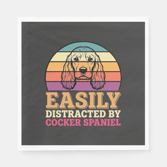 Easily Distracted By Cocker Spaniel Retro Dog Napkin (Front)