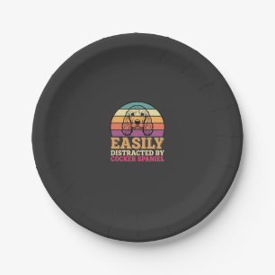 Easily Distracted By Cocker Spaniel Retro Dog Paper Plate